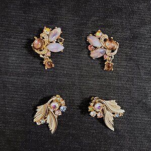 TWO (2) pair ART C Vintage Rhinestone clip on Earrings